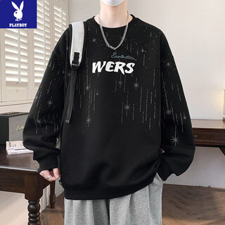 Playboy (playboy) 2026 new spring and autumn sweater men's trendy brand teenagers loose long-sleeved t-shirt high school students handsome bottoming shirt black 8833 l 100 to 120 jin jin equals 0.5 kg