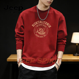 Jeep spirit round neck sweatshirt men's 2026 spring new loose and versatile printed long-sleeved tops bottoming shirt men's big red (1) s 95-120jin jin is equal to 0.5 kg