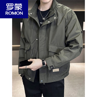 Romon casual jacket men's 2026 spring and autumn new trendy work clothes loose stand-up collar jacket for men military green m about 100-120 jin jin is equal to 0.5 kg
