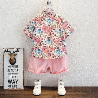 Ultraman boys' handsome tie shirt suit summer 2025 new children's hong kong style boy's floral short-sleeved clothes suit 100 cm