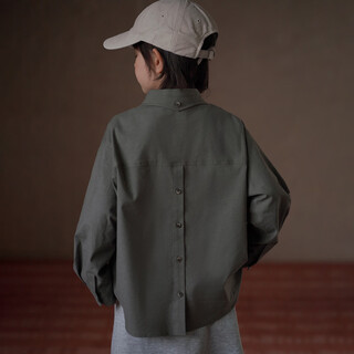 Haqi children's clothing 2026 spring and autumn children's tops gray green literary loose shirts boys and girls shirts casual loose gray green 110