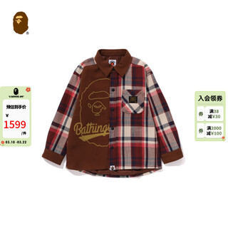 Bape children's clothing autumn and winter ape letter embroidery plaid stitching long-sleeved shirt jacket 340006l red rdx 140cm one size