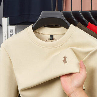 Dancing wolves high-end embroidered round neck thickened sweatshirt for men, apricot l 50--110