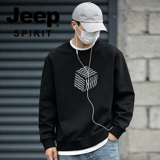 Jeep spirit american heavyweight round neck sweatshirt for men 2026 spring loose casual long-sleeved bottoming shirt for men black s 95-120 jin jin is equal to 0.5 kg