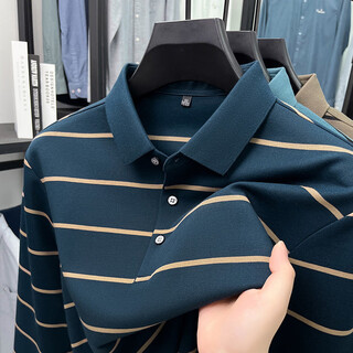 K-boxing men's (k-boxing) mercerized cotton long-sleeved polo shirt men's striped lapel 2026 spring and autumn new middle-aged casual t-shirt dad wear navy blue m 48
