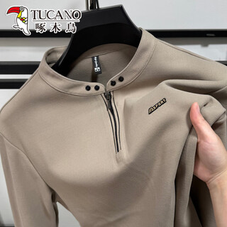 Woodpecker (tucano) 2026 new henry collar sweatshirt men's casual sports half-zip long-sleeved simple hot stamping solid color pullover t-shirt khaki m /48