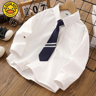 G.duck boys' college style tie white shirt spring and autumn new children's long-sleeved shirt cotton baby boy spring top white free tie 100 cm