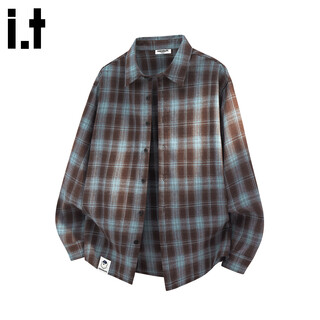 Chocoolate it american retro plaid shirt for men 2026 summer new loose casual trendy brand lapel jacket blue 3xl recommended 180-200jin jin equals 0.5 kg