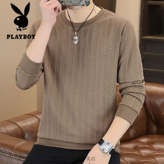 Playboy spring and autumn new men's sweatshirt long-sleeved t-shirt trendy casual versatile jacquard round neck bottoming shirt men's top khaki (spring and autumn) m recommended 90-110jin jin equals 0.5 kg
