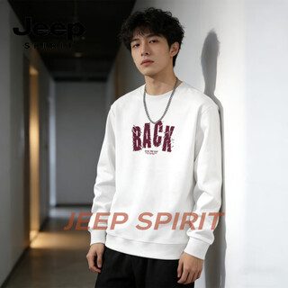 Jeep spirit american heavy velvet thickened sweatshirt for men 2026 spring loose casual round neck printed top jacket white s 95-120jin jin equals 0.5 kg