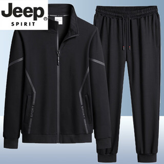 Jeep spirit cotton casual sports suit men's business large size spring and autumn new stand-up collar cardigan jacket men's two-piece set b325-w3219 black leg bound spring and autumn style lm m 85-100jin jin equals 0.5 kg