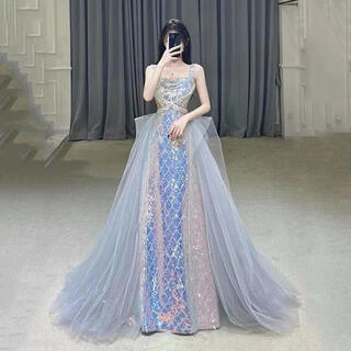 Mofu banquet evening dress 2026 suspender mermaid girl sequins socialite party performance host dress dress mermaid girl xs