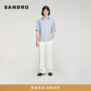 Sandro2026 spring new men's french lazy point collar jacquard geometric square drop shoulder short sleeve shirt 4709/light blue l