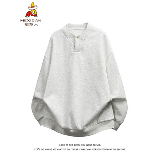 Scarecrow henry collar sweatshirt men's 2026 spring new youth simple casual jacket loose top white gray w4647 m