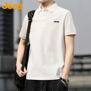 Jeep jeep short-sleeved t-shirt men's summer heavy polo shirt lapel trendy top men's white xl