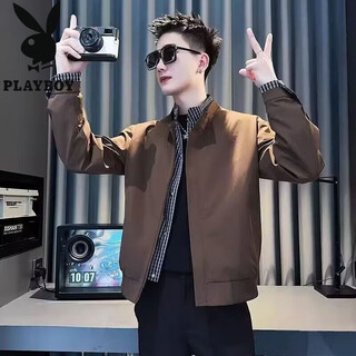 Playboy (playboy) spring and autumn vacation two-piece jackets men's small stand collar clothes 2026 new men's tops trendy brand jackets brown color m if the photo is wrong, please contact customer service for quick modification