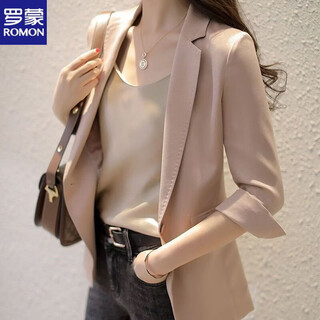 罗蒙（ROMON）醋酸小西装女外套七分袖夏季新款薄款空调衫上衣修身气质休闲百搭 肤色 夏款单成 S 80100斤