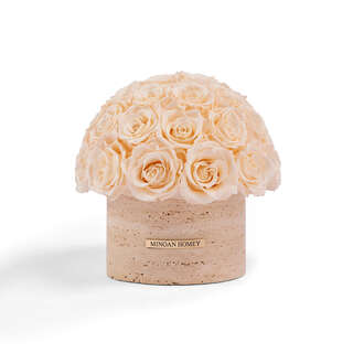 Natural yellow travertine eternal flowers home soft furnishings villa decoration eternal flowers table flower gift box housewarming gift champagne rose yellow travertine flower utensils