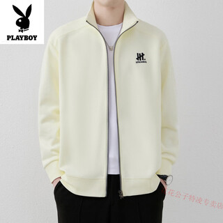 Playboy men's stand collar cardigan sweatshirt youth spring and autumn zip thin jacket casual loose versatile handsome jacket 8221 beige m 90-110jin jin is equal to 0.5 kg
