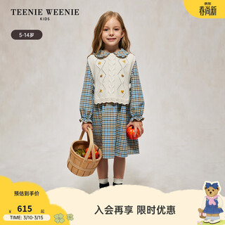 Teenie weenie kids 24 autumn girls woolen vest plaid long sleeve dress mixed color 120 cm