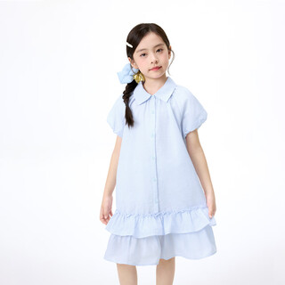 Xiaoyinman children's clothing girls' cute puff sleeve dress 26 mid-summer big children's shirt lapel comfortable casual skirt