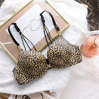 Triumph cat people bra brand counter underwear women's jingdong seamless beautiful back gather thin adjustable wireless small bra sexy gold leopard print 70a 32