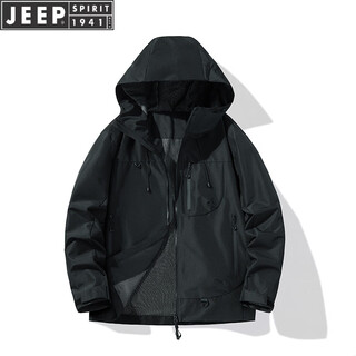 Jeep spirit jacket men's and women's spring and autumn couple's outdoor sports top windproof waterproof hooded warm and versatile xuanwu black 25636 same style for men and women xs recommended 90-105jin jin is equal to 0.5kg