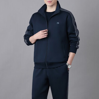 K-boxing men's wear (k-boxing) 2026 spring and autumn new south korean silk middle-aged and elderly sports suit men's loose dad pull-up sweatshirt casual wear dark blue (two-piece set) m 95-120 jin jin equals 0.5 kg