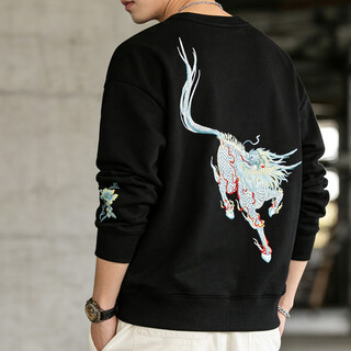 Jeep spirit year of the dragon limited sweater men's 2026 spring national style embroidered embossed top loose large size round neck white regular 2xl 175-185cm 180-210jin jin is equal to 0.5 kg