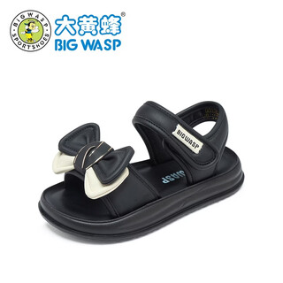 Big wasp big wasp children's shoes children's sandals girls 2026 new summer soft sole non-slip bow princess beach shoes black 37