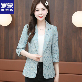 Romon new chinese zen suit jacket women's 2026 summer new national style slim fit fashionable solid color retro top blue m recommended 80-100jin jin is equal to 0.5 kg