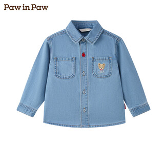 Pawinpaw cartoon bear children's wear 25th autumn baby boy denim shirt indigo 110