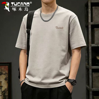 Woodpecker (tucano) short-sleeved t-shirt men's summer men's round neck casual heavyweight high-end bottoming shirt tops men's seagull gray xl