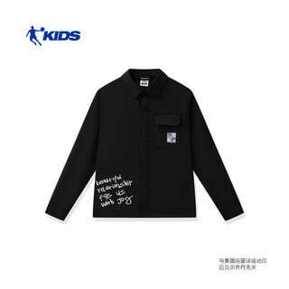 Jordan fun partner boys long sleeve shirt 2026 summer new children's lapel top tddsta262099 black 130 130cm