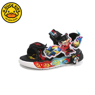 G.duck nezha sandals boys summer 2026 new children's sports beach shoes for big boys cartoon sandals soft bottom black 33