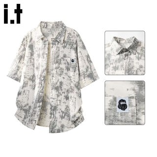 Fingercroxx it trendy brand ink style short-sleeved shirt men's summer new handsome high-end casual loose shirt jacket off-white counter same style 2xl 150-170jin jin equals 0.5 kg