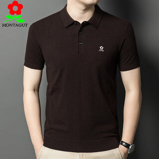 Montagut style wool sweater lapel short-sleeved sweater for men middle-aged fashion half-sleeved bottoming wool sweater dark coffee m 165 recommended 90-120 jin jin equals 0.5 kg