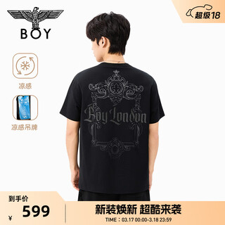 Boy london round neck low-key black flocking short-sleeved men's and women's 2026 spring and summer new cool t-shirt n01080 black s
