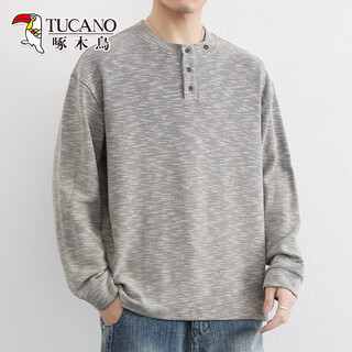 Woodpecker (tucano) american retro henry collar sweatshirt men's spring 2026 new high-end loose casual men's long-sleeved t-shirt