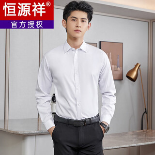 Hengyuanxiang haze blue shirt men's long-sleeved spring and autumn business casual work wear white shirt slim fit no ironing large size white cx# white 1 piece s