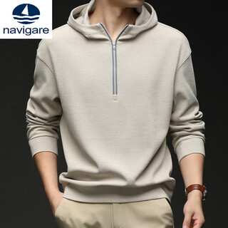 Navigare small sailboat casual style hooded sweatshirt men's half-zip long-sleeved loose trendy men's clothing apricot l 175/88a