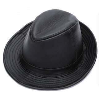 Feshelan top hat gentleman hat men's sheepskin hat cowboy hat top hat korean style outdoor leisure middle-aged and elderly hat black cowhide fashion style extra large (61-62cm)