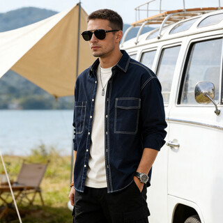 Jeep spirit2026 brushed work shirt men's loose long-sleeved shirt autumn and winter plus velvet casual style large size youth top brown 3xl 180-200 (jin jin equals 0.5 kg)