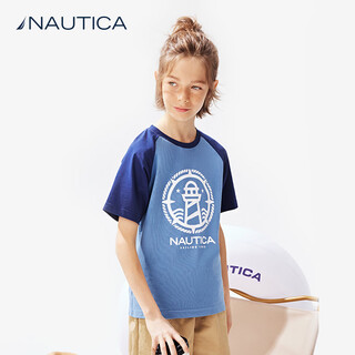 Nautica children's clothing, boys and girls short-sleeved t-shirts, children's summer t-shirts, breathable half-sleeved cool clothes for older children, rose red/white 150
