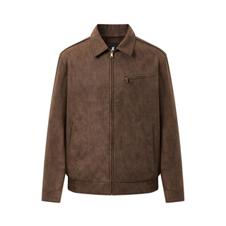 Men's 2025 winter new men's retro commuting lapel velvet zipper pu leather jacket red brown m 170_