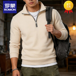 Romon half zipper stand collar sweatshirt men's 2026 spring new casual simple warm jacket men's half zipper apricot s