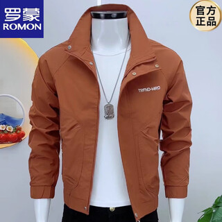 Romon spring and autumn new men's jacket fashionable korean style slim stand collar zipper short casual versatile thin top maroon m weight (85-100) jin jin is equal to 0.5 kg