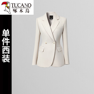 啄木鸟高端上班服西服外套女气质经理面试西装套装新款商务正装工作服春 米色长.袖西装 S