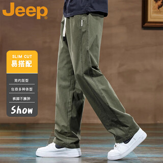 Jeep jeep casual pants men's spring and autumn casual american overalls loose straight long pants military green xl