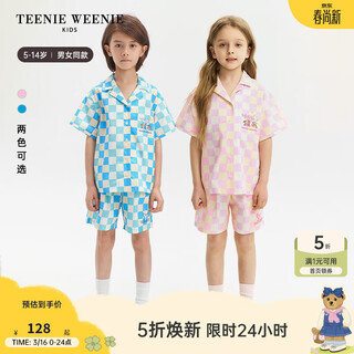 Teenie weenie kids bear children's clothing summer boys and girls pure cotton mixed color loose retro plaid shirt shorts pink - top 140 cm